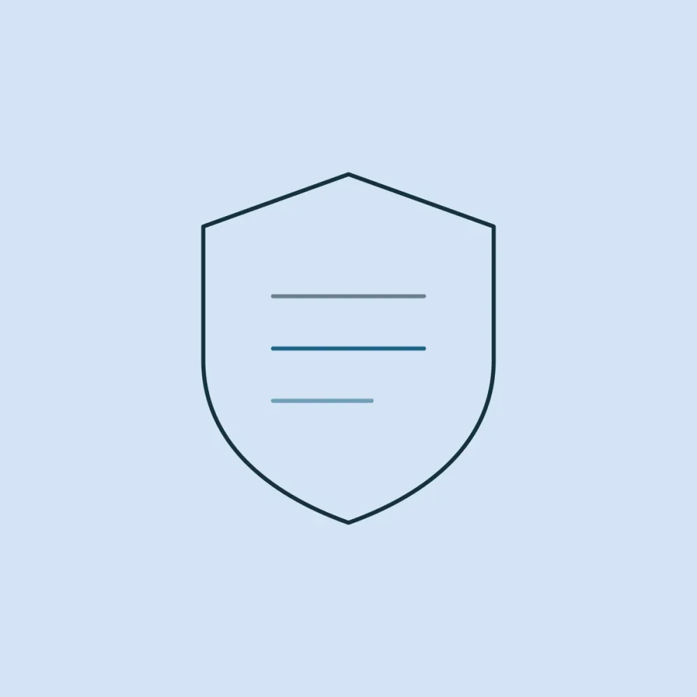 A shield with three rules set inside it