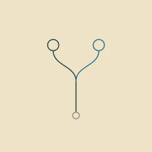 One path dividing into two, each ending in a marker