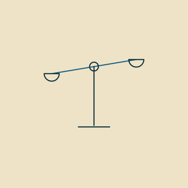 A weighing beam tipped to one side