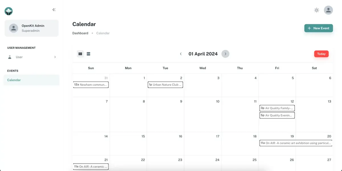 Air Aware council workspace with the calendar an officer schedules borough events from