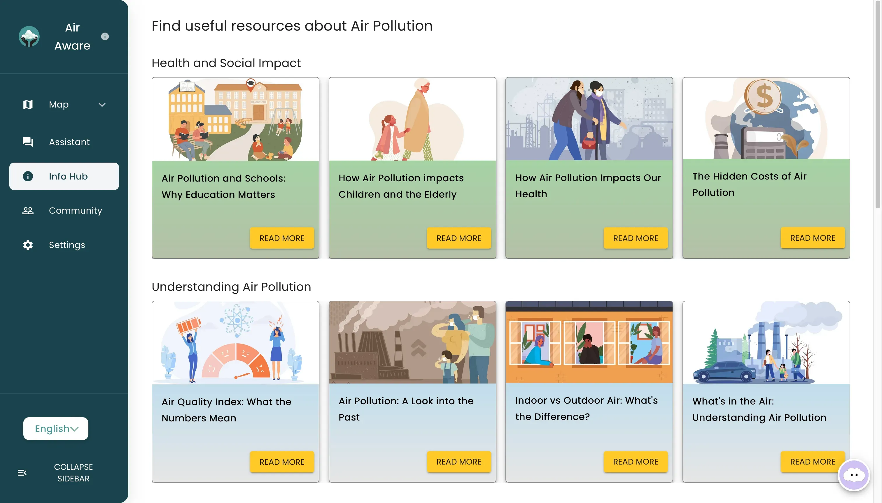 Air Aware information hub with plain-language explainers on air quality and health