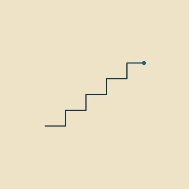 Four steps rising to a marked top tread