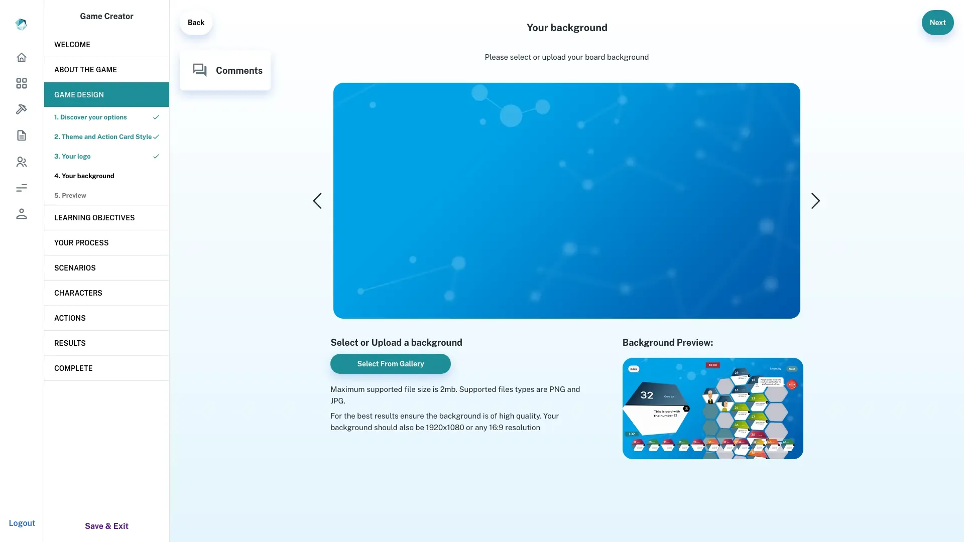 The BrightGame game creator, where a non-technical author composes the stages, actions and characters of a learning game