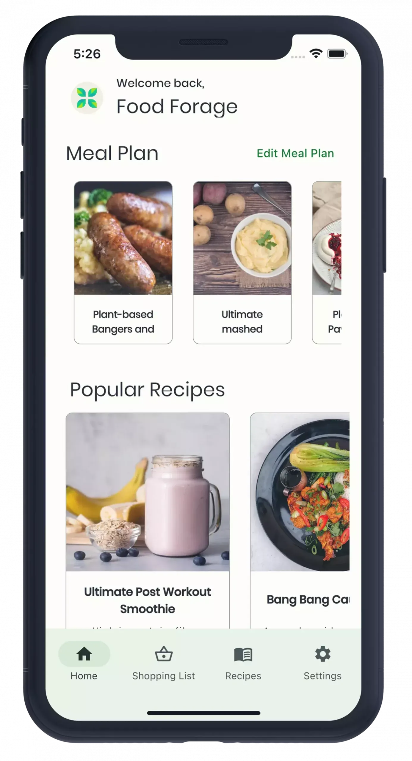 The Food Forage home screen, which opens on the week's meal plan