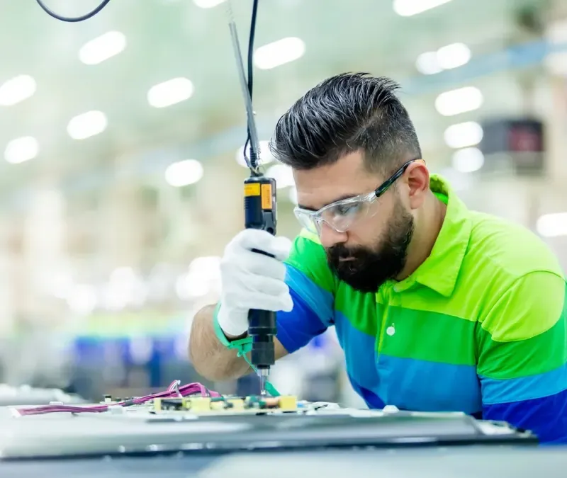 A worker at an assembly bench