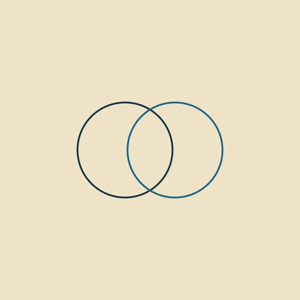 Two circles overlapping through a shared middle