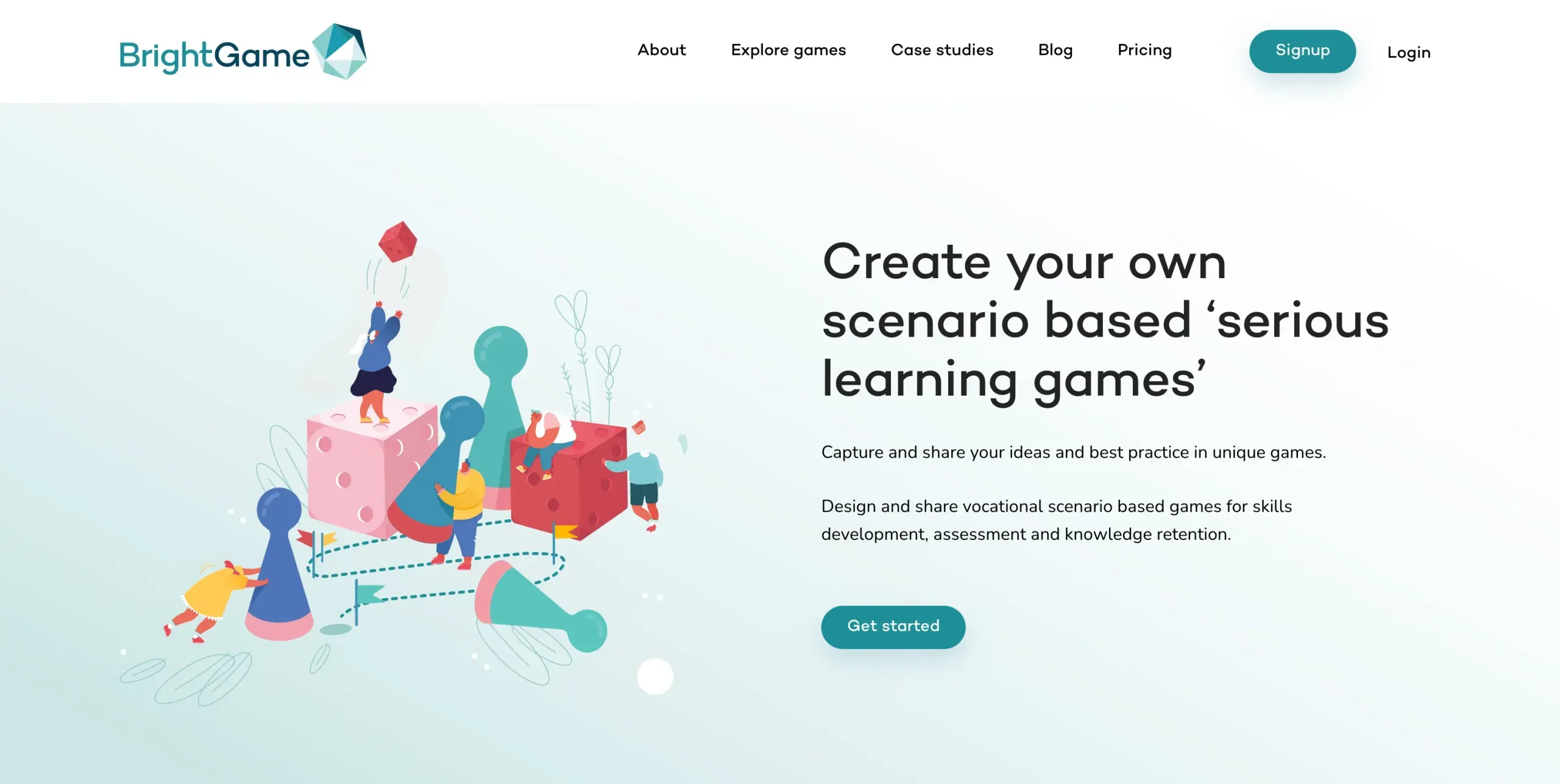 The public BrightGame site, built in WordPress, where the finished games are published